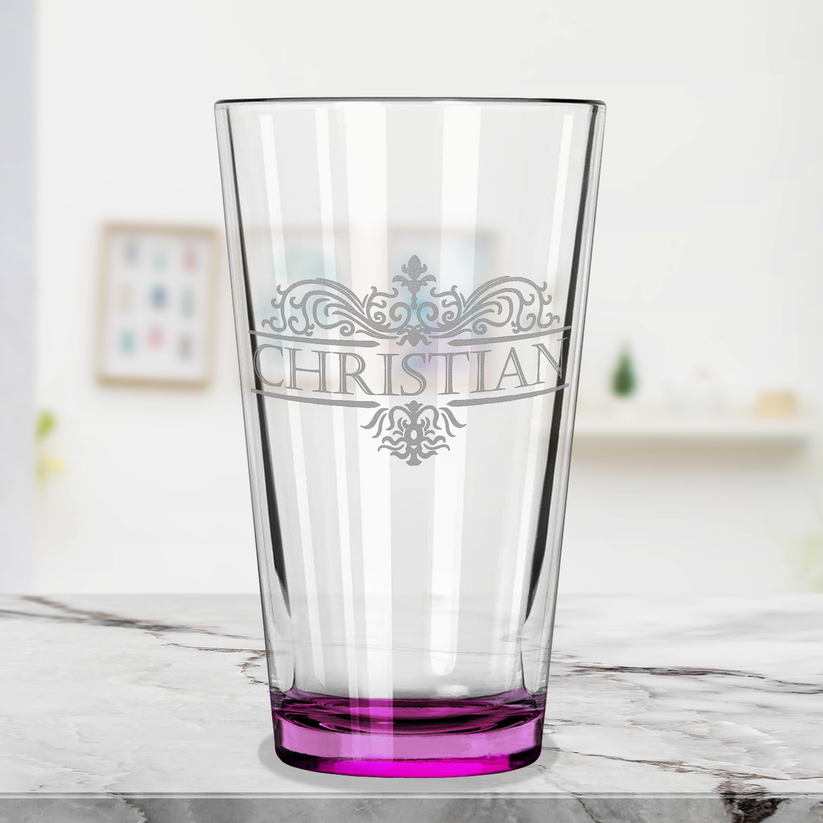 Personalized Vestige Pink Bottom Beer Pint Glass