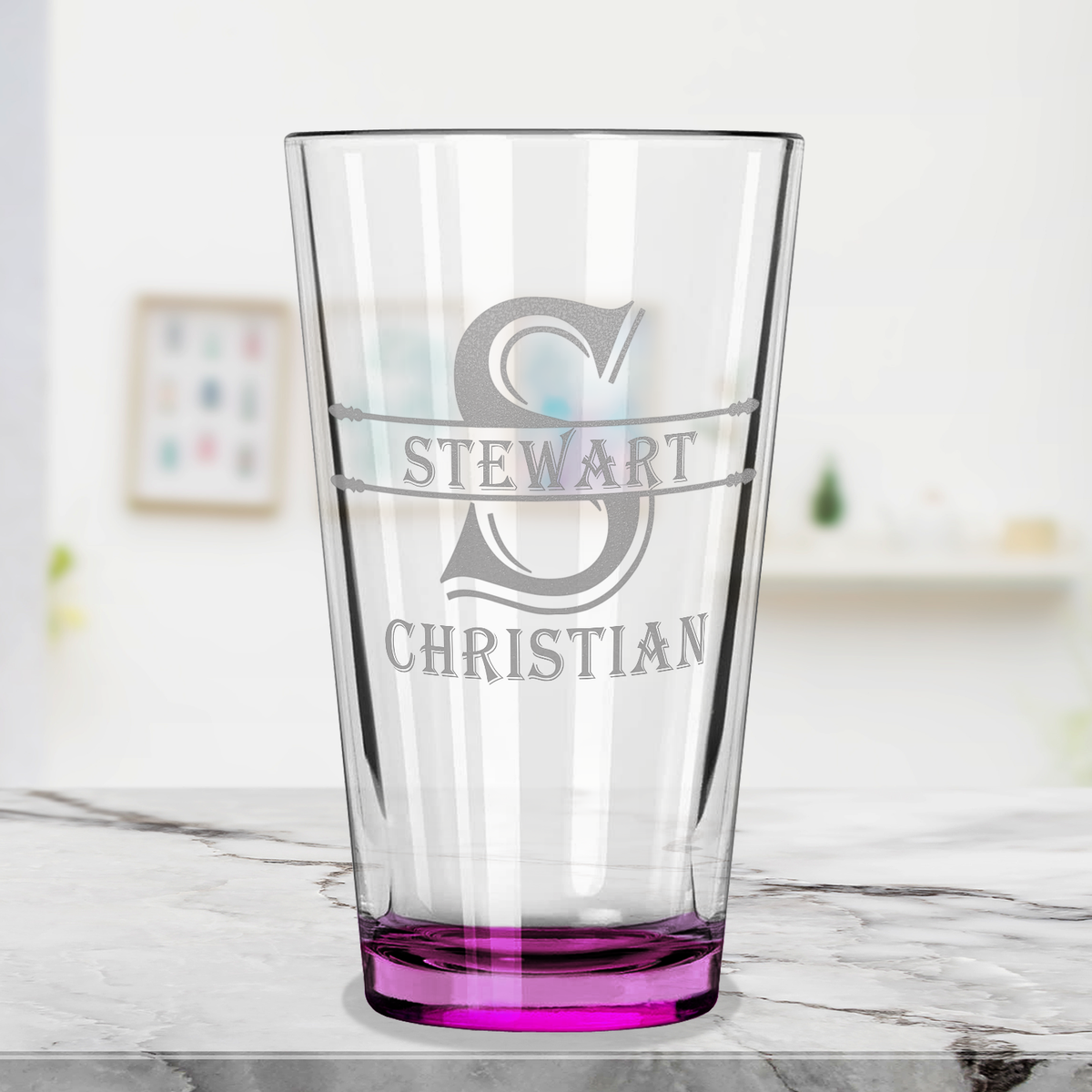 Personalized Initial Block Pink Bottom Beer Pint Glass