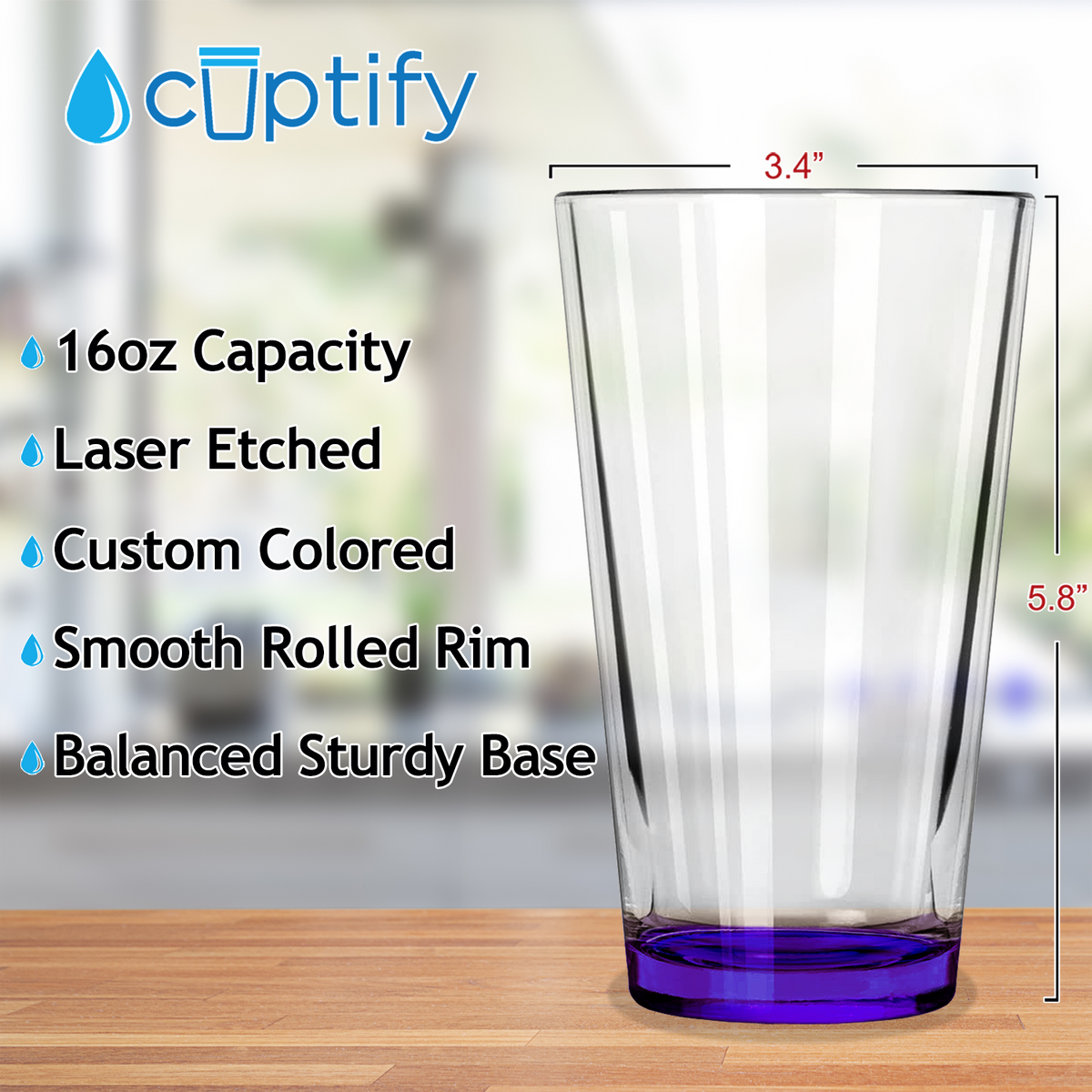 Cuptify Purple Bottom 16oz Beer Pint Glass