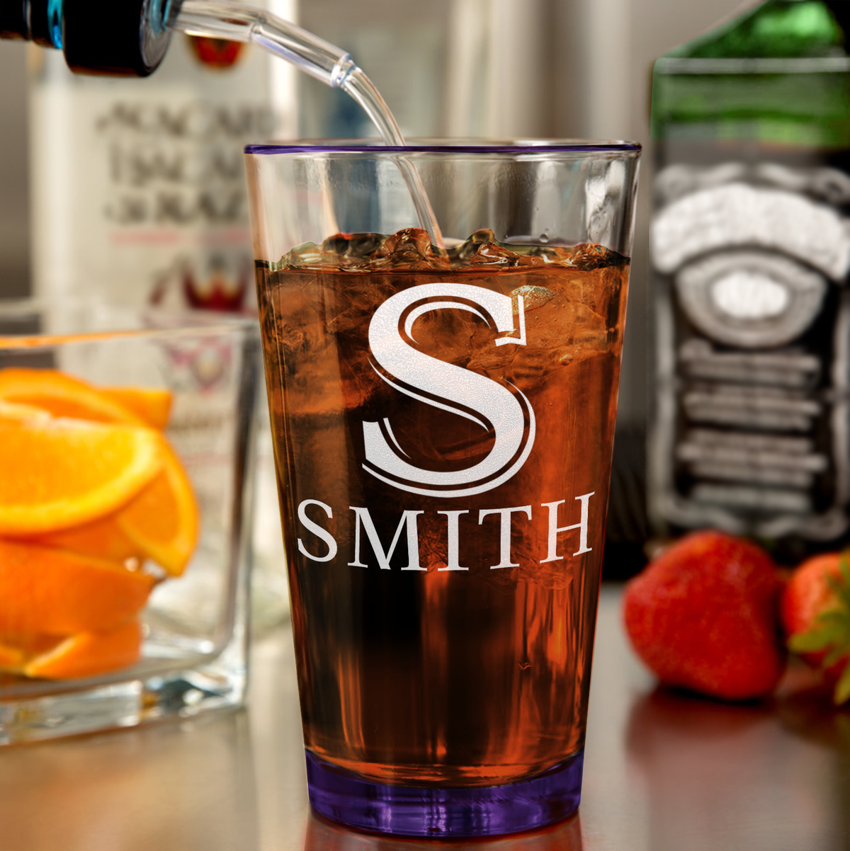 Personalized Initial and Name Purple Bottom Beer Pint Glass