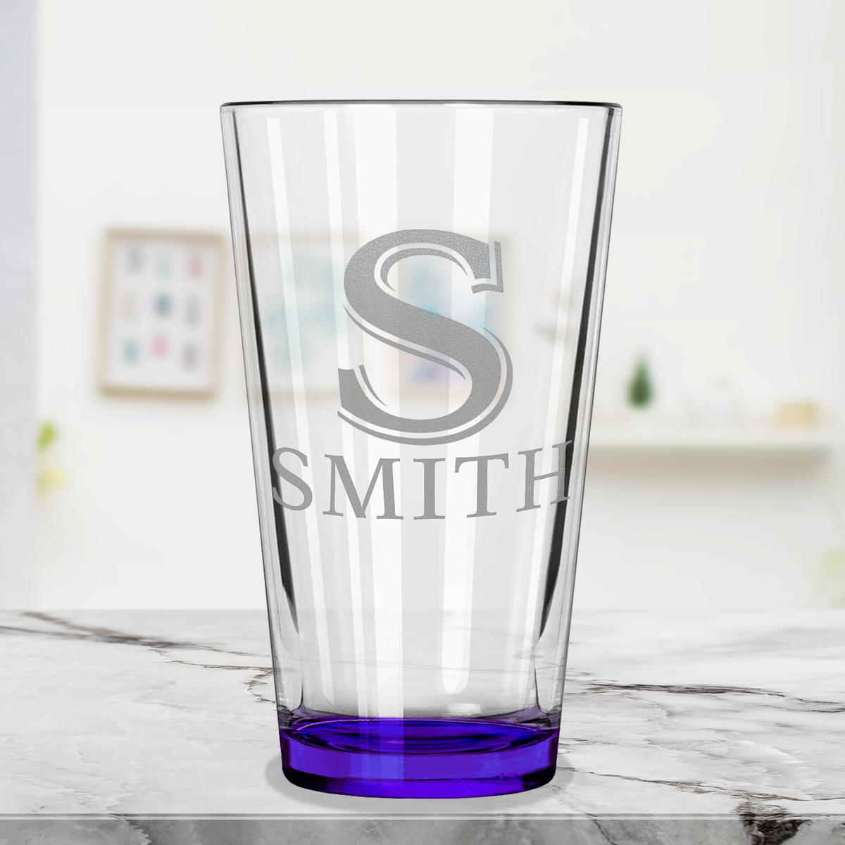 Personalized Initial and Name Purple Bottom Beer Pint Glass