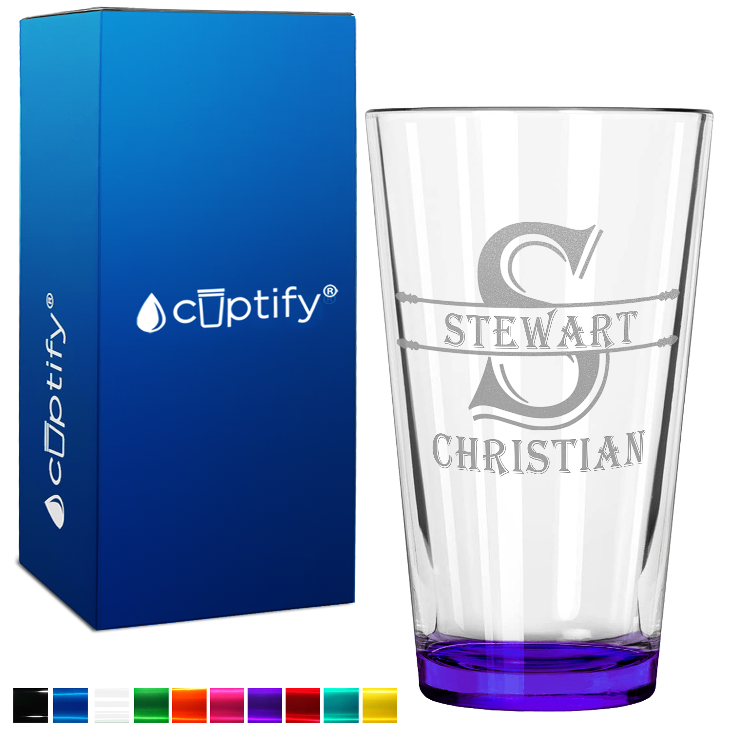 Personalized Initial Block Purple Bottom Beer Pint Glass