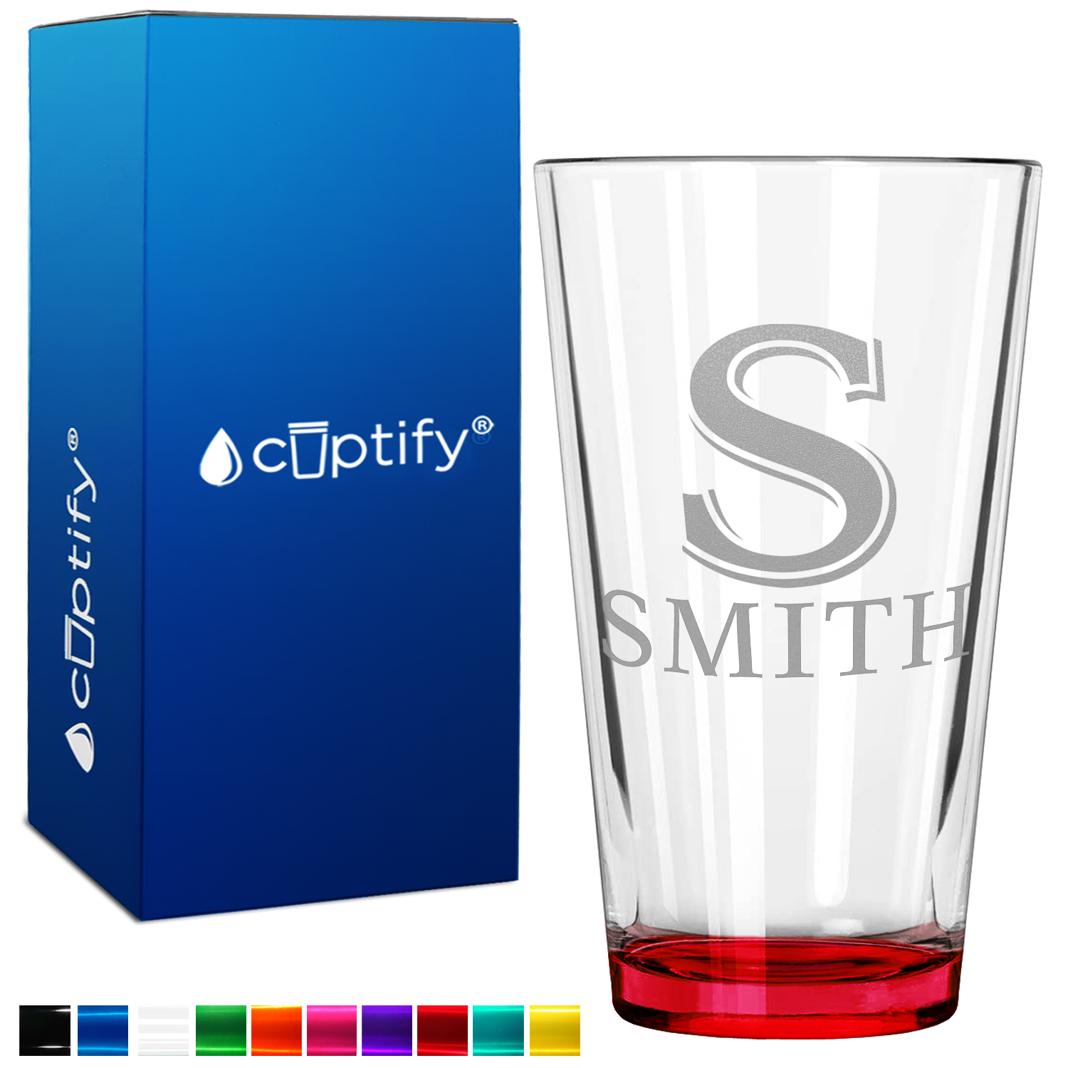 Personalized Initial and Name Red Bottom Beer Pint Glass