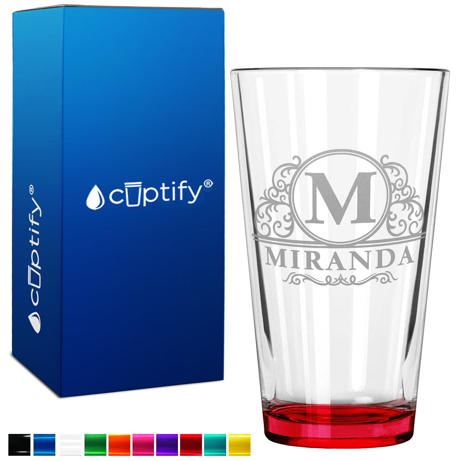 Personalized Elaborate Circle Red Bottom Beer Pint Glass