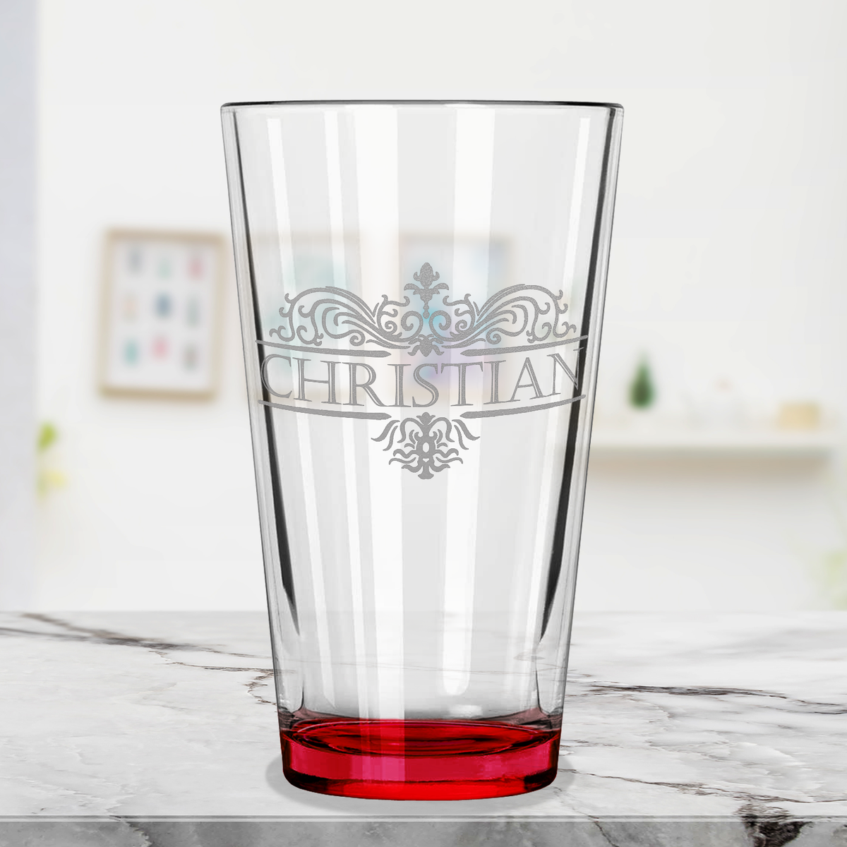 Personalized Vestige Red Bottom Beer Pint Glass