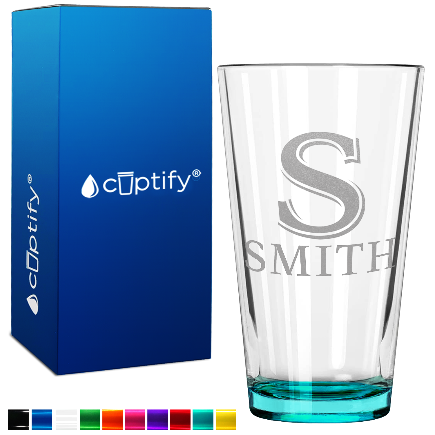 Personalized Initial and Name Teal Bottom Beer Pint Glass