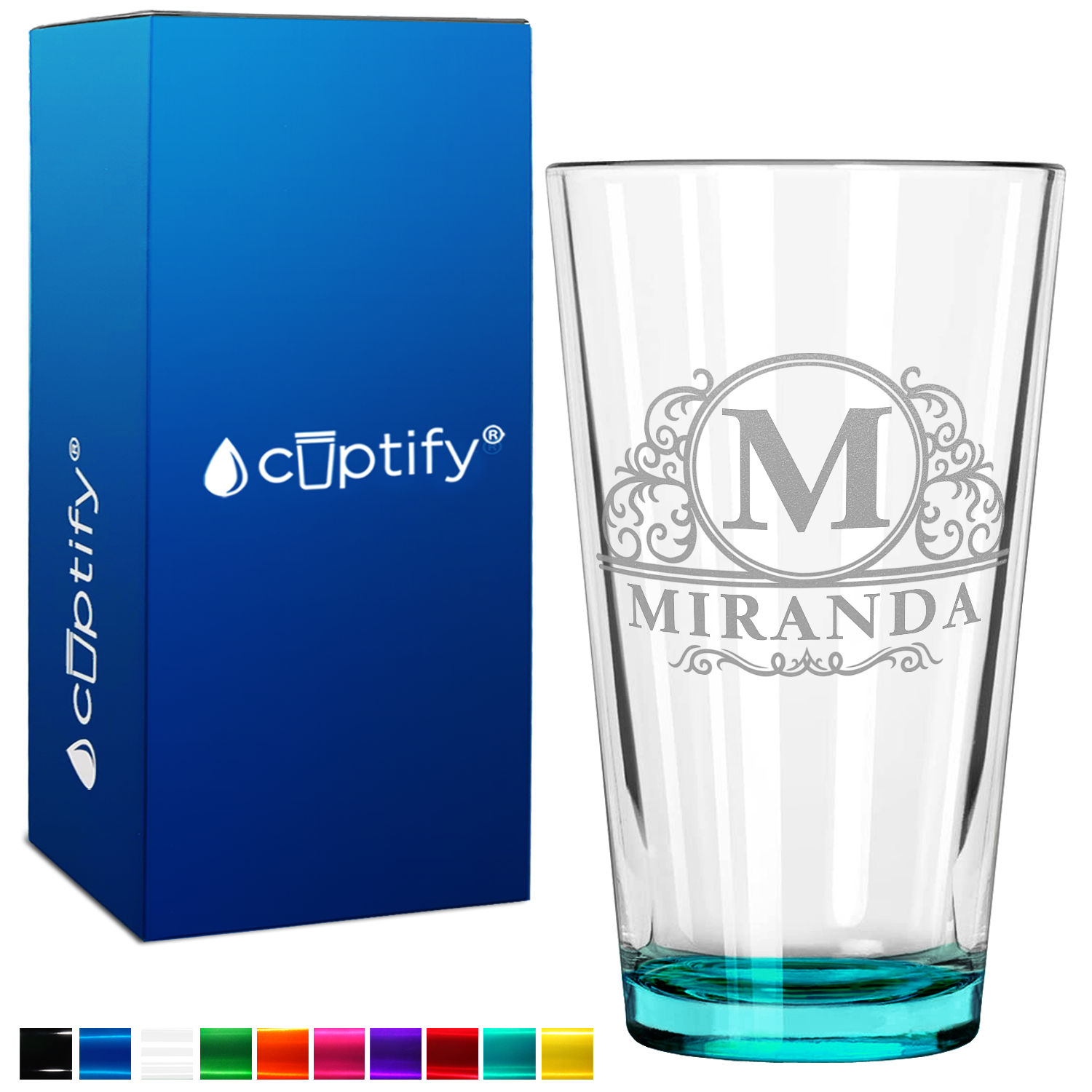 Personalized Elaborate Circle Teal Bottom Beer Pint Glass