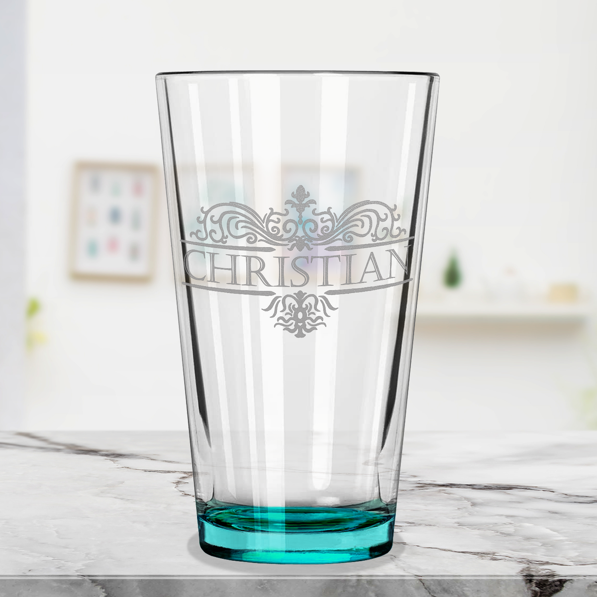 Personalized Vestige Teal Bottom Beer Pint Glass