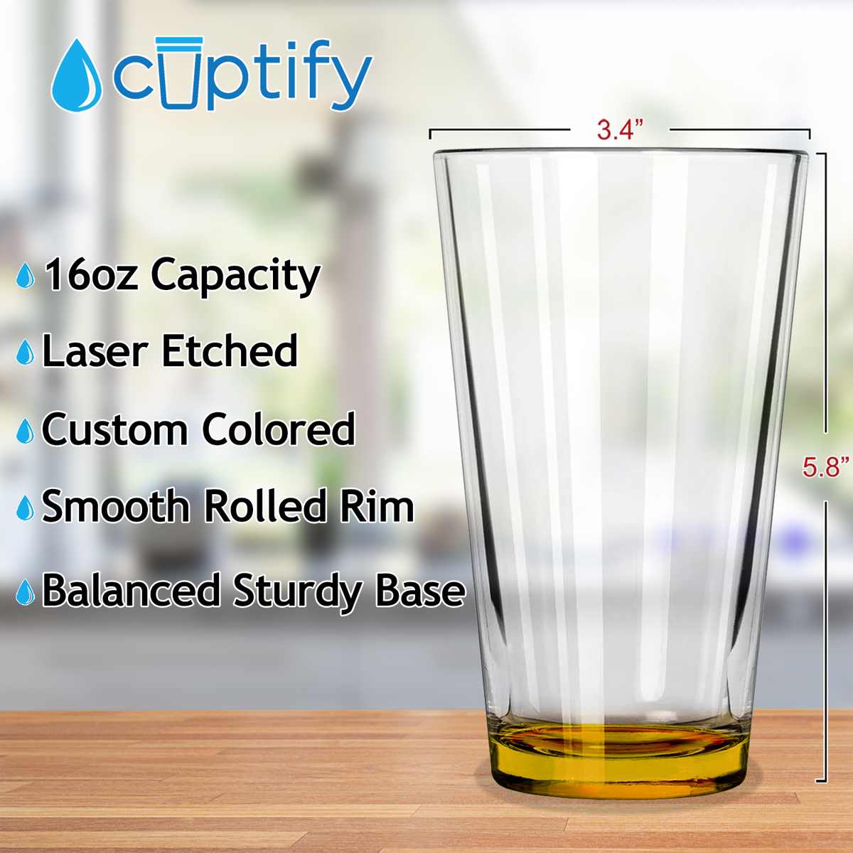 Cuptify Yellow Bottom 16oz Beer Pint Glass