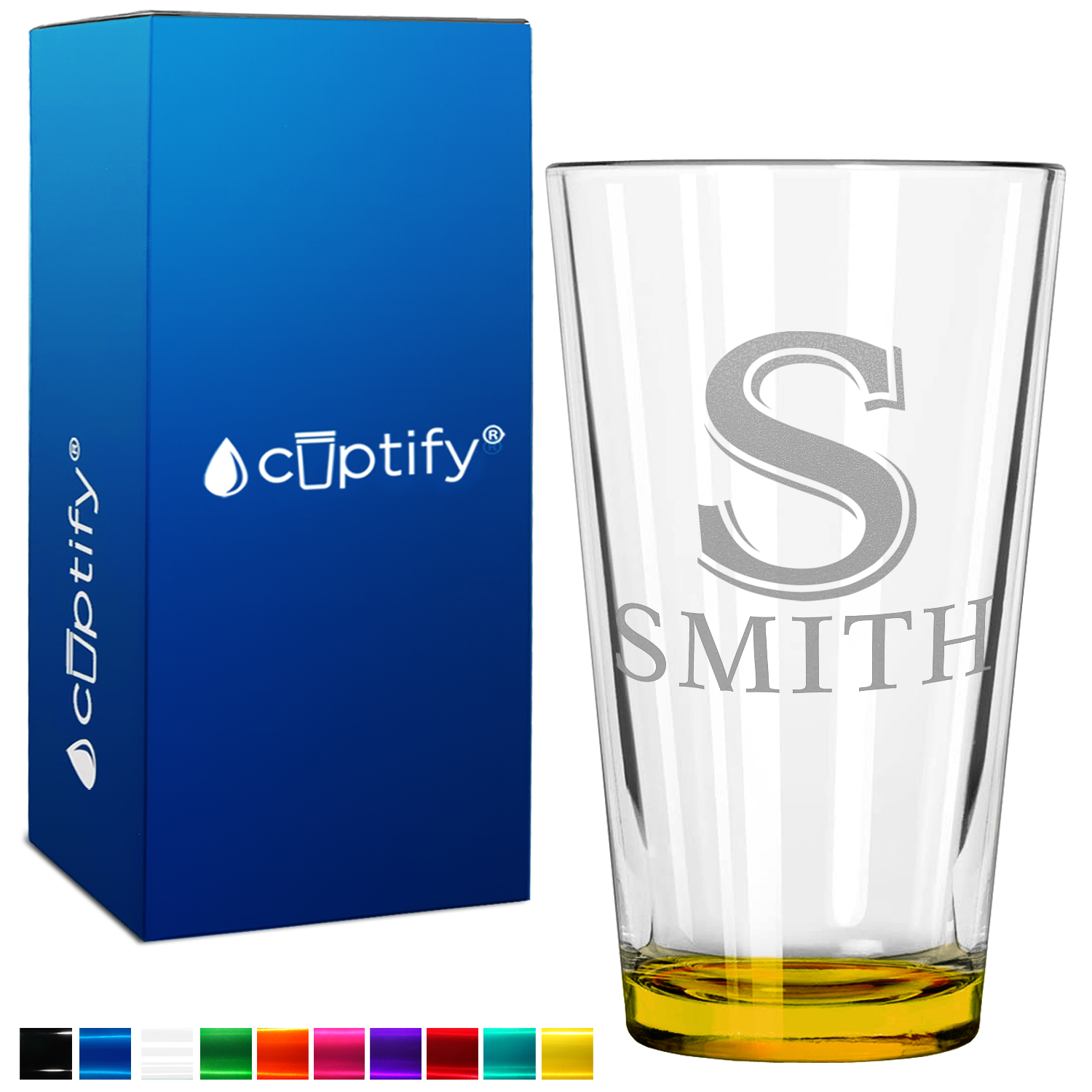 Personalized Initial and Name Yellow Bottom Beer Pint Glass