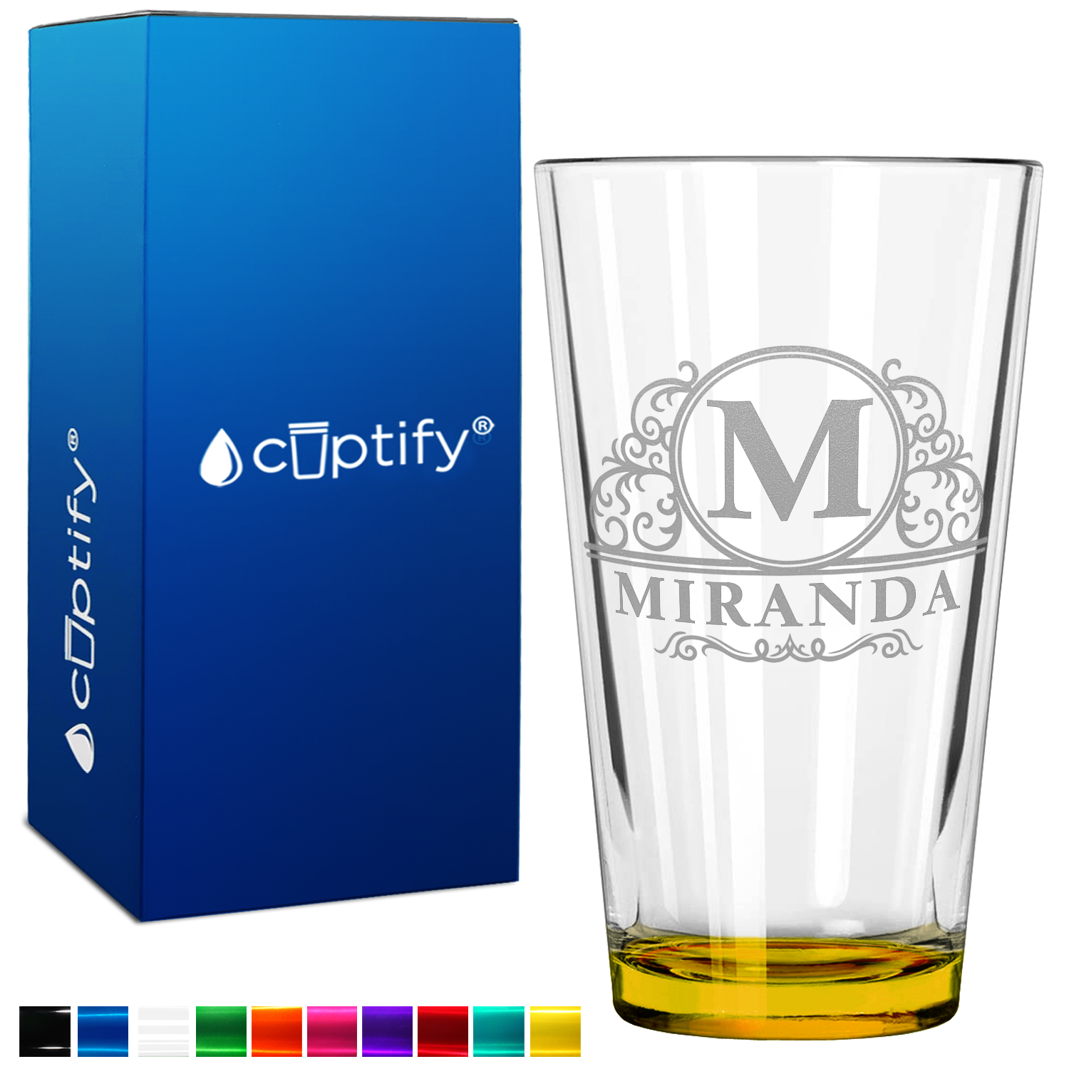 Personalized Elaborate Circle Yellow Bottom Beer Pint Glass