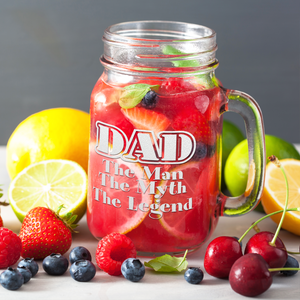 DAD The Man The Myth The Legend Etched on 16oz Mason Jar Glass