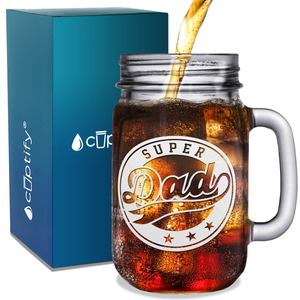 Super Dad Etched on 16oz Mason Jar Glass