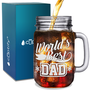 World's Best Dad Etched on 16oz Mason Jar Glass