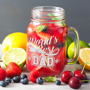 World's Best Dad Etched on 16oz Mason Jar Glass