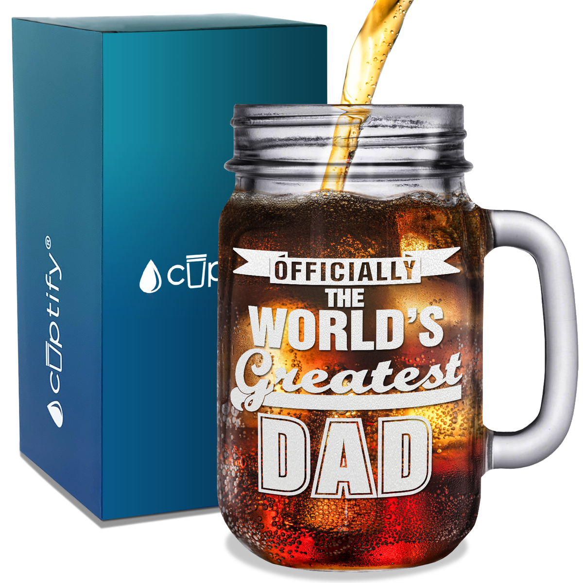 Officially World's Greatest Dad Etched on 16oz Mason Jar Glass