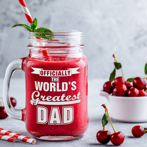 Officially World's Greatest Dad Etched on 16oz Mason Jar Glass