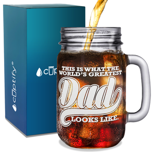 World's Greatest Dad Etched on 16oz Mason Jar Glass