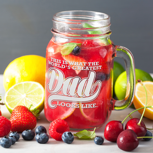 World's Greatest Dad Etched on 16oz Mason Jar Glass