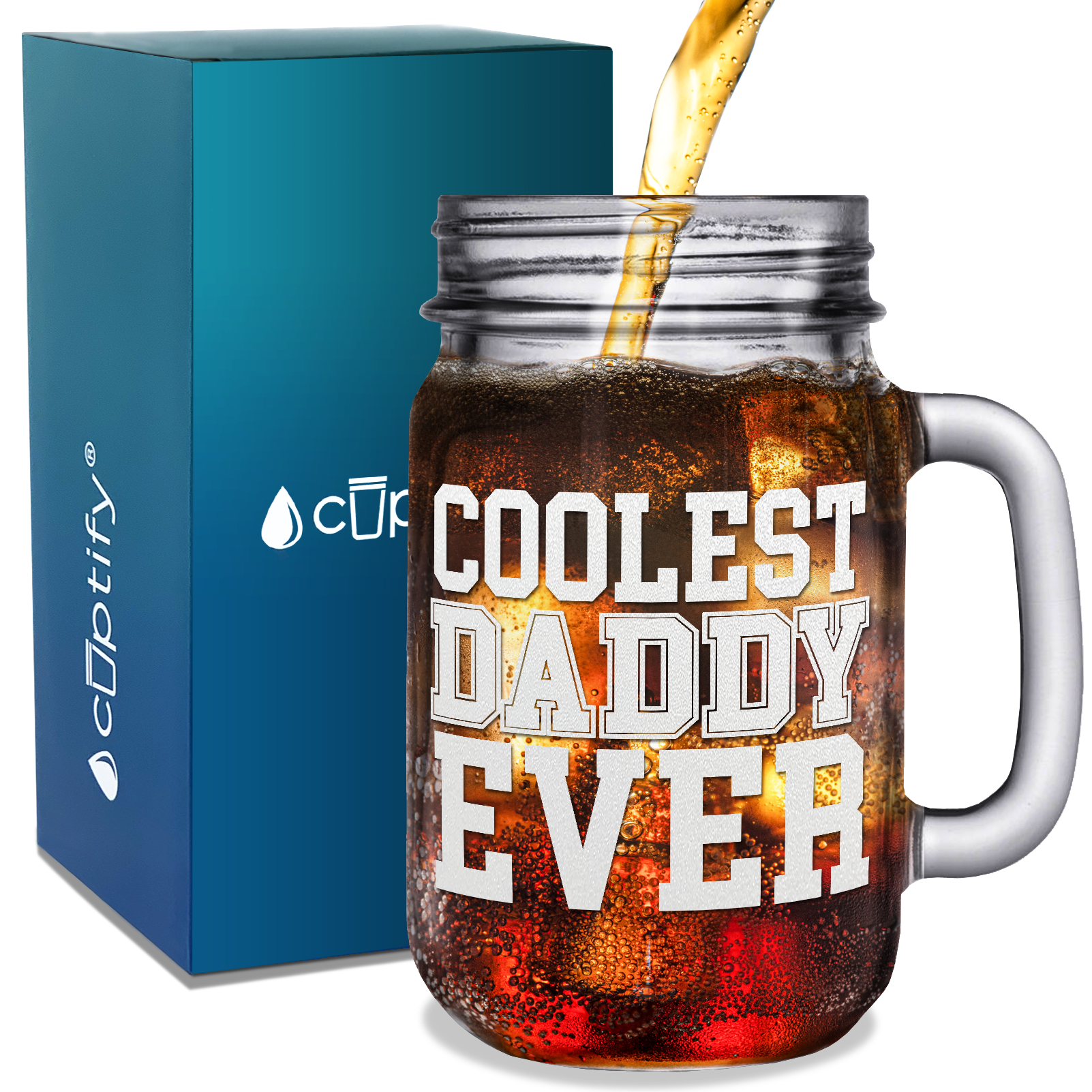 Coolest Daddy Ever Etched on 16oz Mason Jar Glass