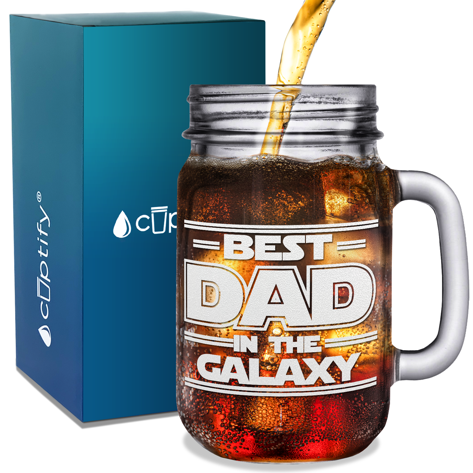 Best Dad In The Galaxy Etched on 16oz Mason Jar Glass