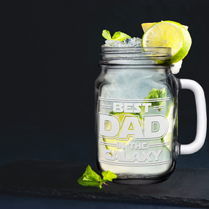 Best Dad In The Galaxy Etched on 16oz Mason Jar Glass