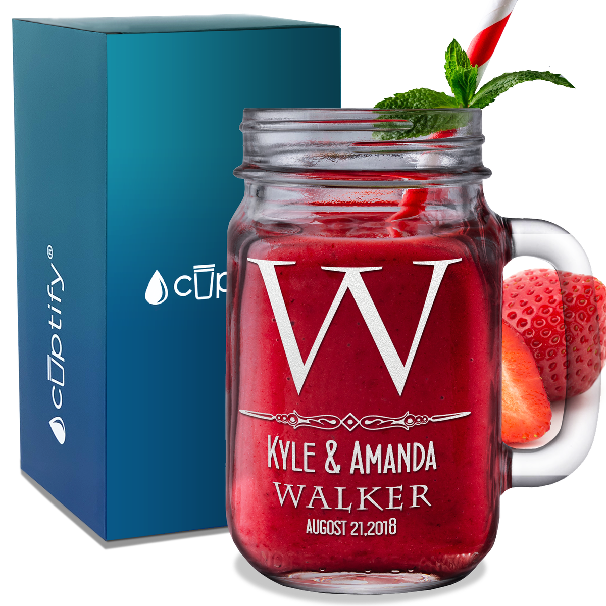 Personalized Classic Anniversary Etched 16 oz Mason Jar Glass