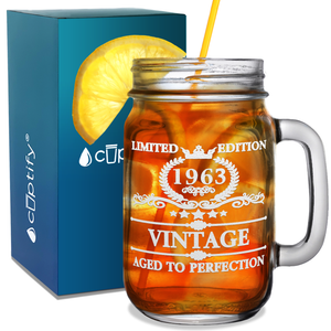 58th Birthday Vintage 58 Years Old Established 1963 Laser Engraved 16oz Mason Jar
