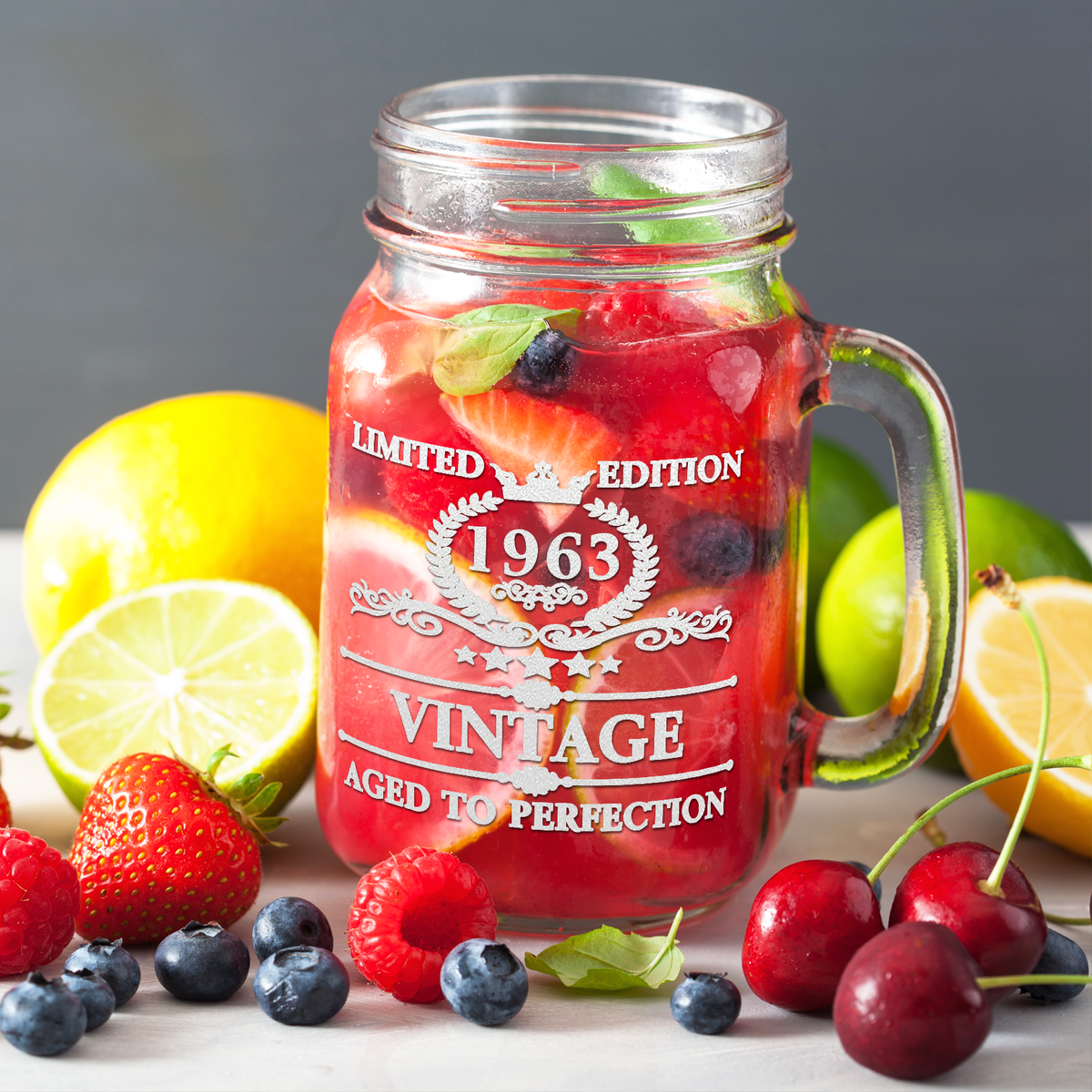 58th Birthday Vintage 58 Years Old Established 1963 Laser Engraved 16oz Mason Jar