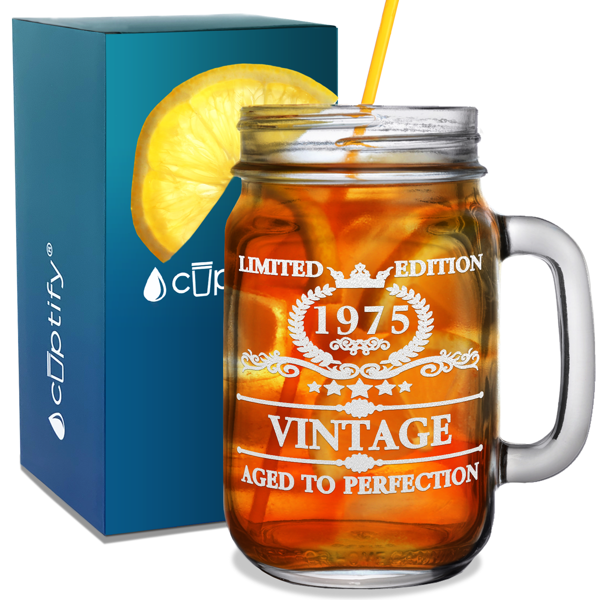 46th Birthday Vintage 46 Years Old Established 1975 Laser Engraved 16oz Mason Jar