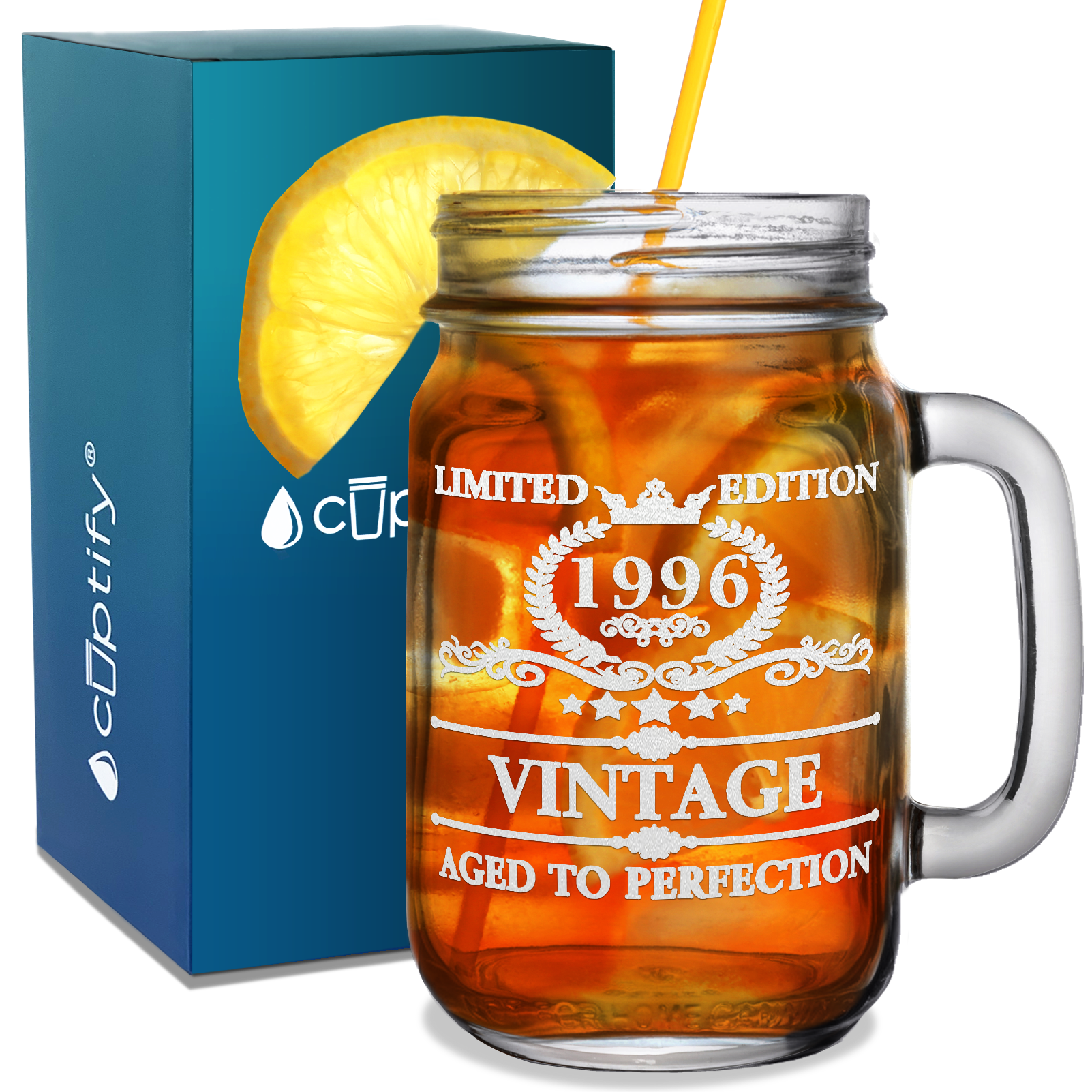 25th Birthday Vintage 25 Years Old Established 1996 Laser Engraved 16oz Mason Jar