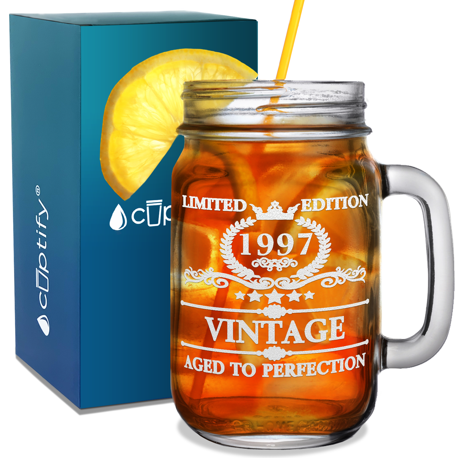 24th Birthday Vintage 24 Years Old Established 1997 Laser Engraved 16oz Mason Jar