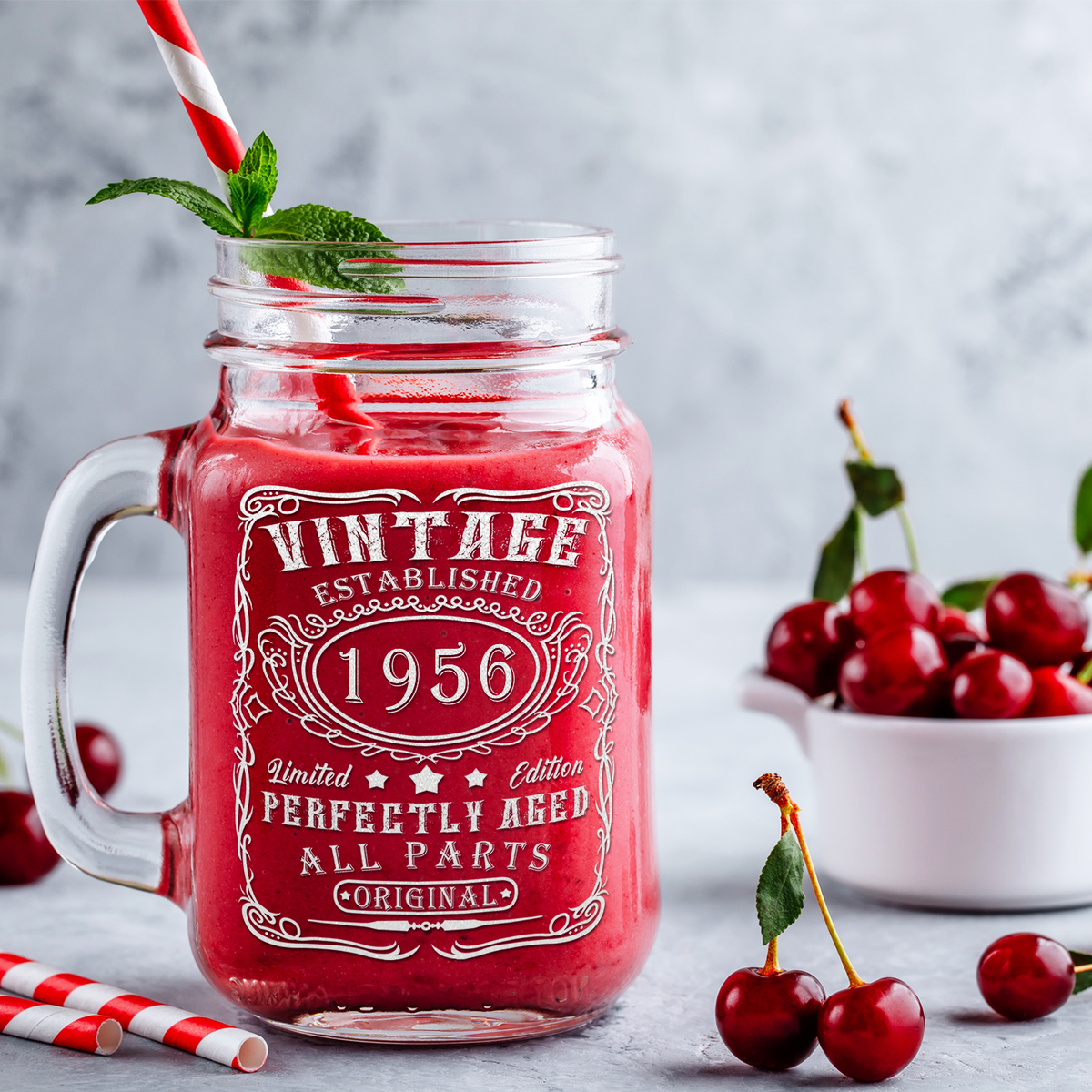 65th Birthday Gift Vintage Established 1956 Laser Engraved on 16oz Mason Jar