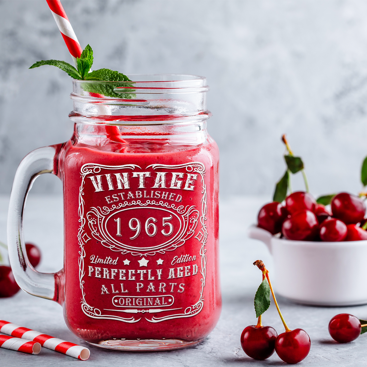 56th Birthday Gift Vintage Established 1965 Laser Engraved on 16oz Mason Jar