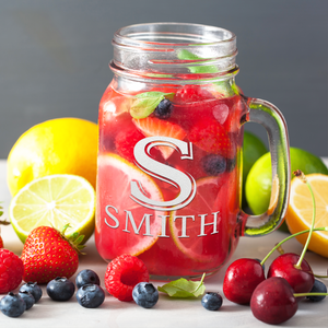 Personalized Initial and Name Etched 16 oz Mason Jar Glass