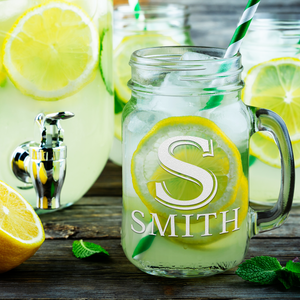 Personalized Initial and Name Etched 16 oz Mason Jar Glass