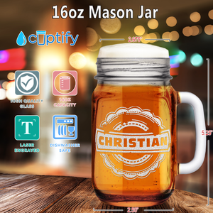 Personalized Asperous Etched 16 oz Mason Jar Glass