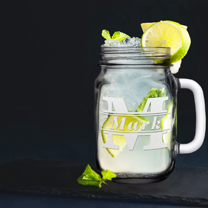 Personalized Initial Classic Block Etched 16 oz Mason Jar Glass