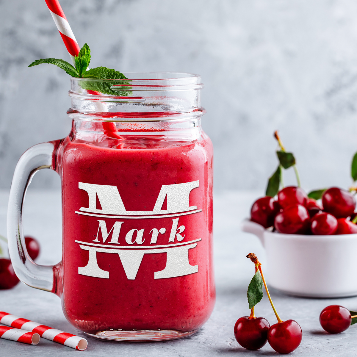 Personalized Initial Classic Block Etched 16 oz Mason Jar Glass