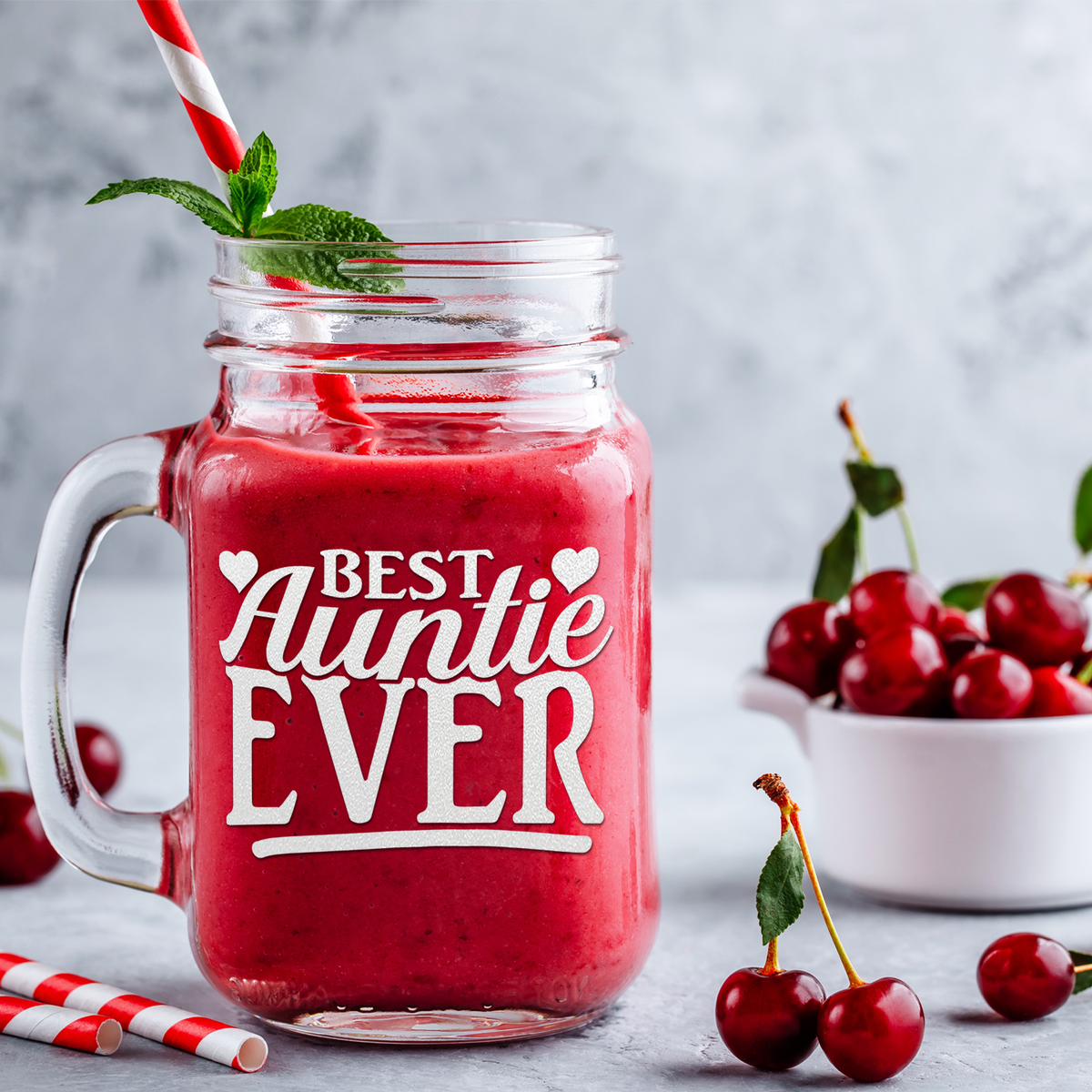Best Auntie Ever Etched on 16oz Mason Jar Glass