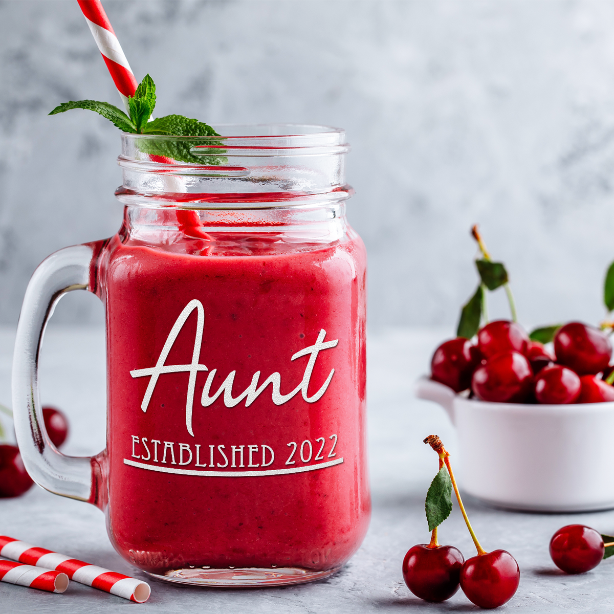 Aunt Established 2022 Etched on 16oz Mason Jar Glass
