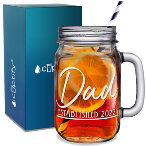 Dad Established 2022 Etched on 16oz Mason Jar Glass