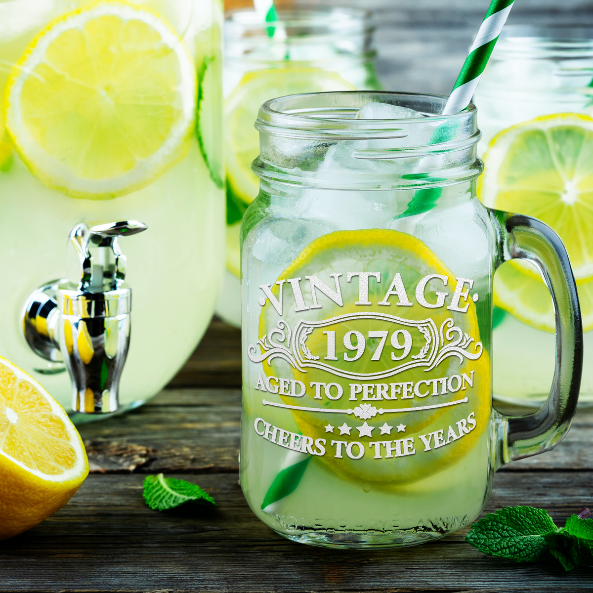 42nd Birthday Gift Vintage Aged To Perfection Cheers To 42 Years 1979 Laser Engraved on 16oz Mason Jar