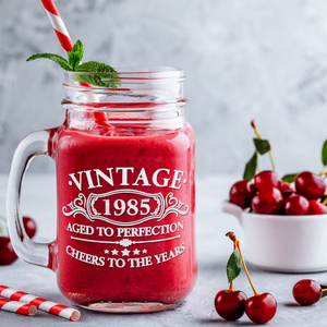 36th Birthday Gift Vintage Aged To Perfection Cheers To 36 Years 1985 Laser Engraved on 16oz Mason Jar