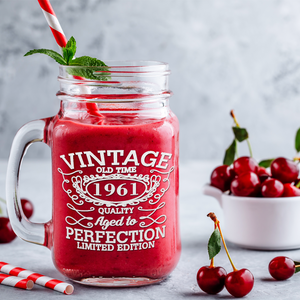 60th Birthday Vintage 60 Years Old Time 1961 Quality Laser Engraved 16oz Mason Jar