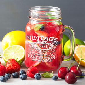 60th Birthday Vintage 60 Years Old Time 1961 Quality Laser Engraved 16oz Mason Jar