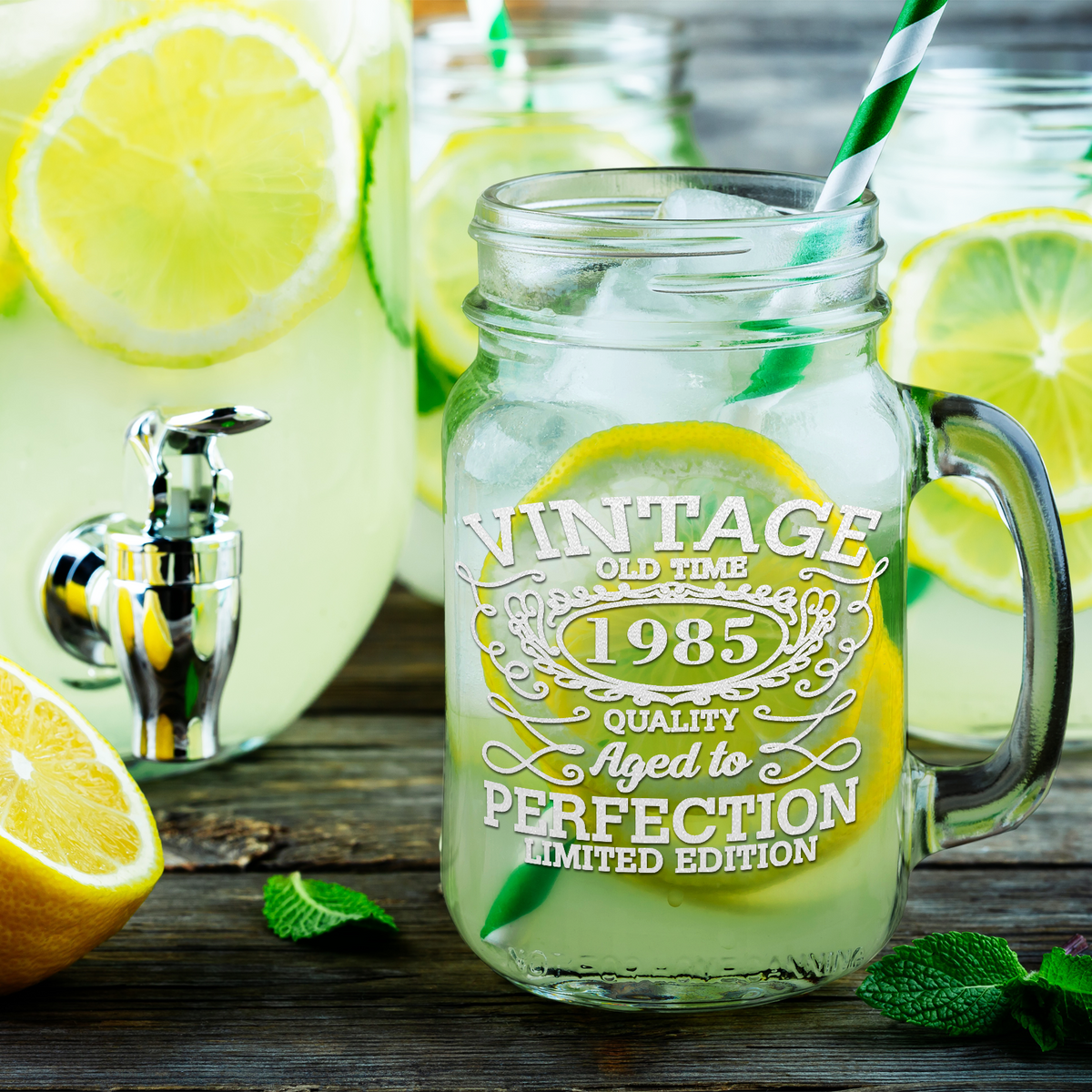 36th Birthday Vintage 36 Years Old Time 1985 Quality Laser Engraved 16oz Mason Jar