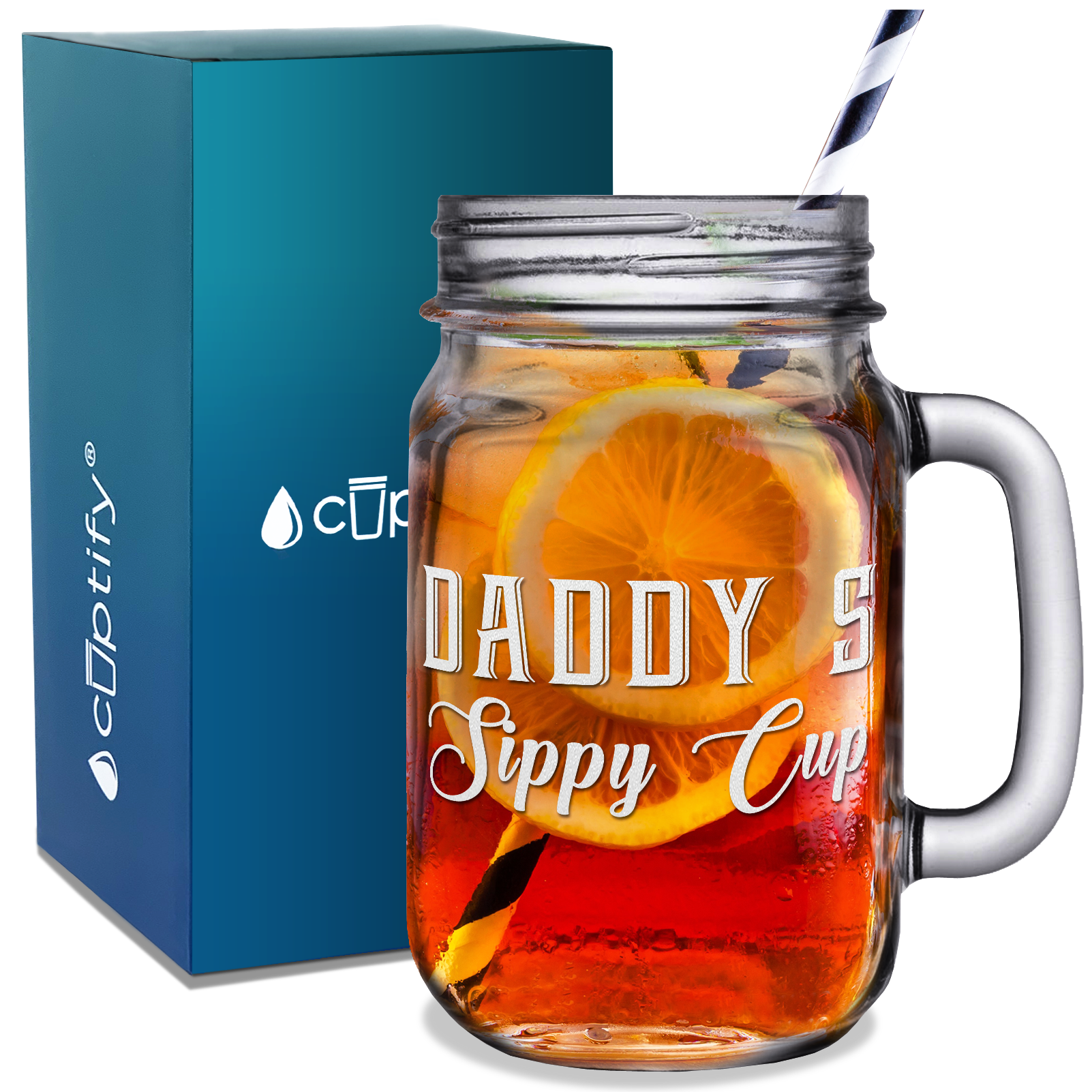 Daddy's Sippy Cup Etched on 16oz Mason Jar Glass