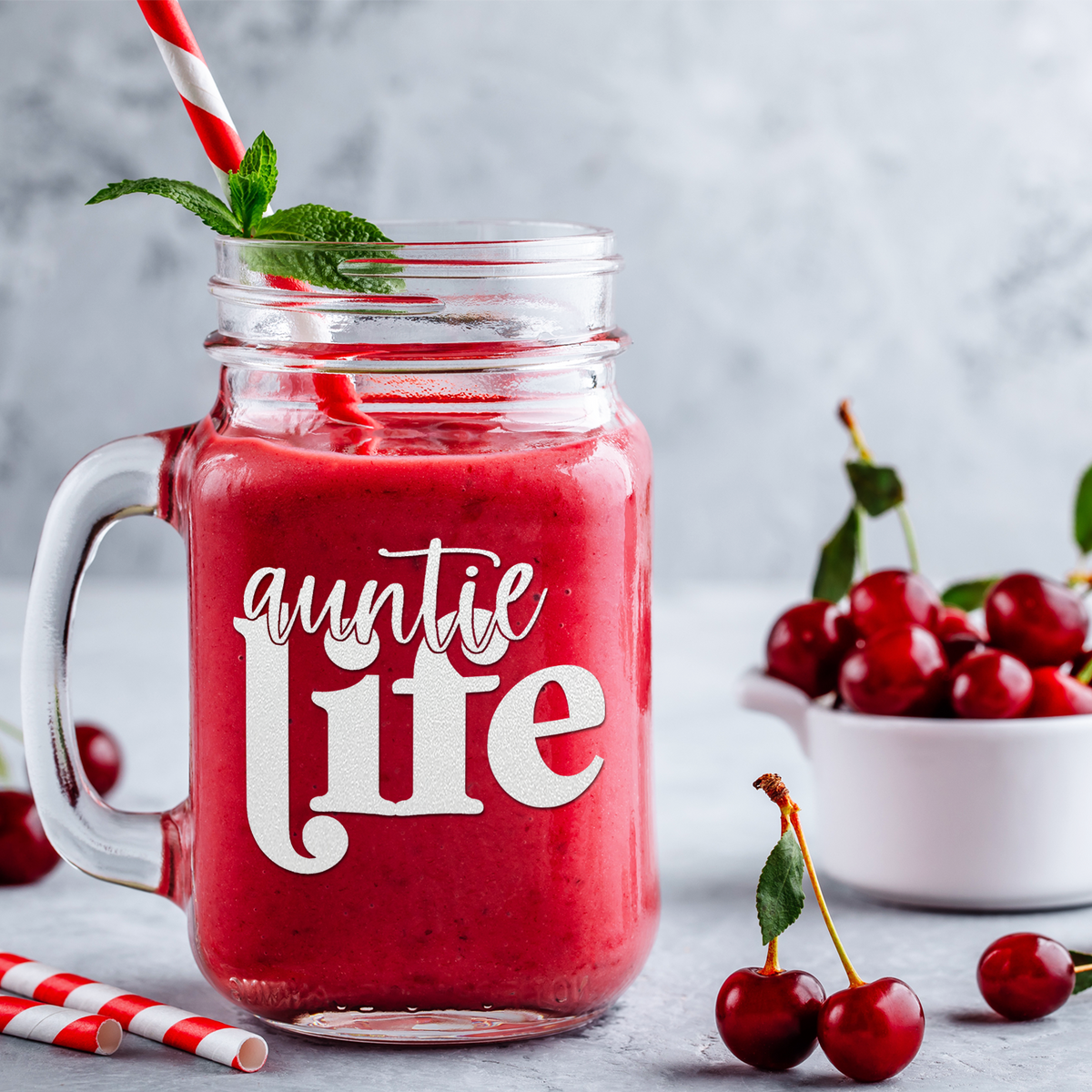 Auntie Life Etched on 16oz Mason Jar Glass
