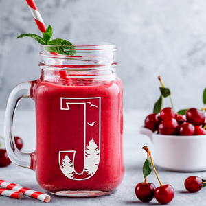  Monogram Forest Initial Letter J Etched on 16 oz Mason Jar Glass